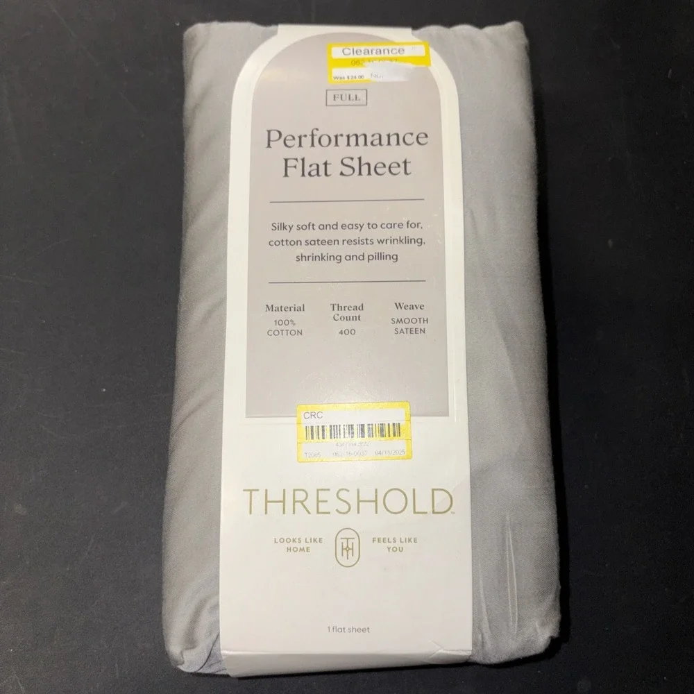 Full 400 Thread Count Performance Flat Sheet Gray - Threshold: Cotton 28324